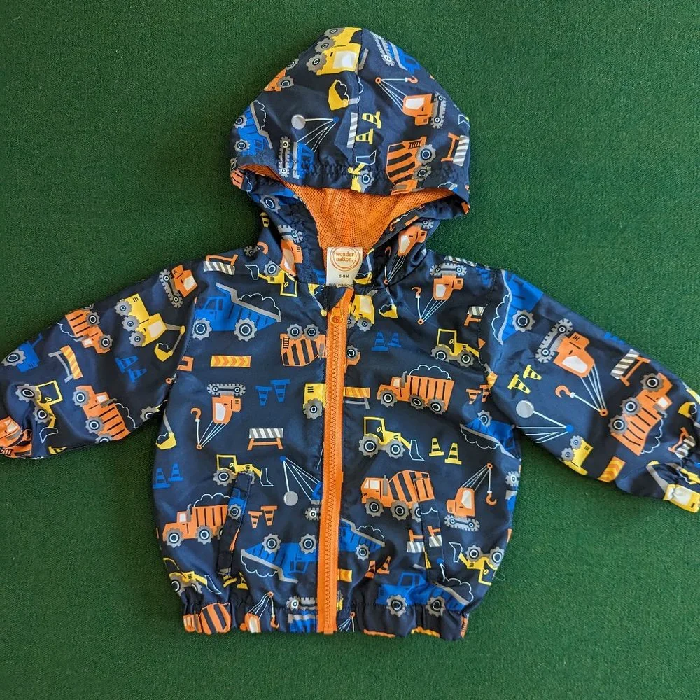 NWOT Wonder Nation Boy's Construction Vehicles Hooded Zip-up Windbreaker 💙